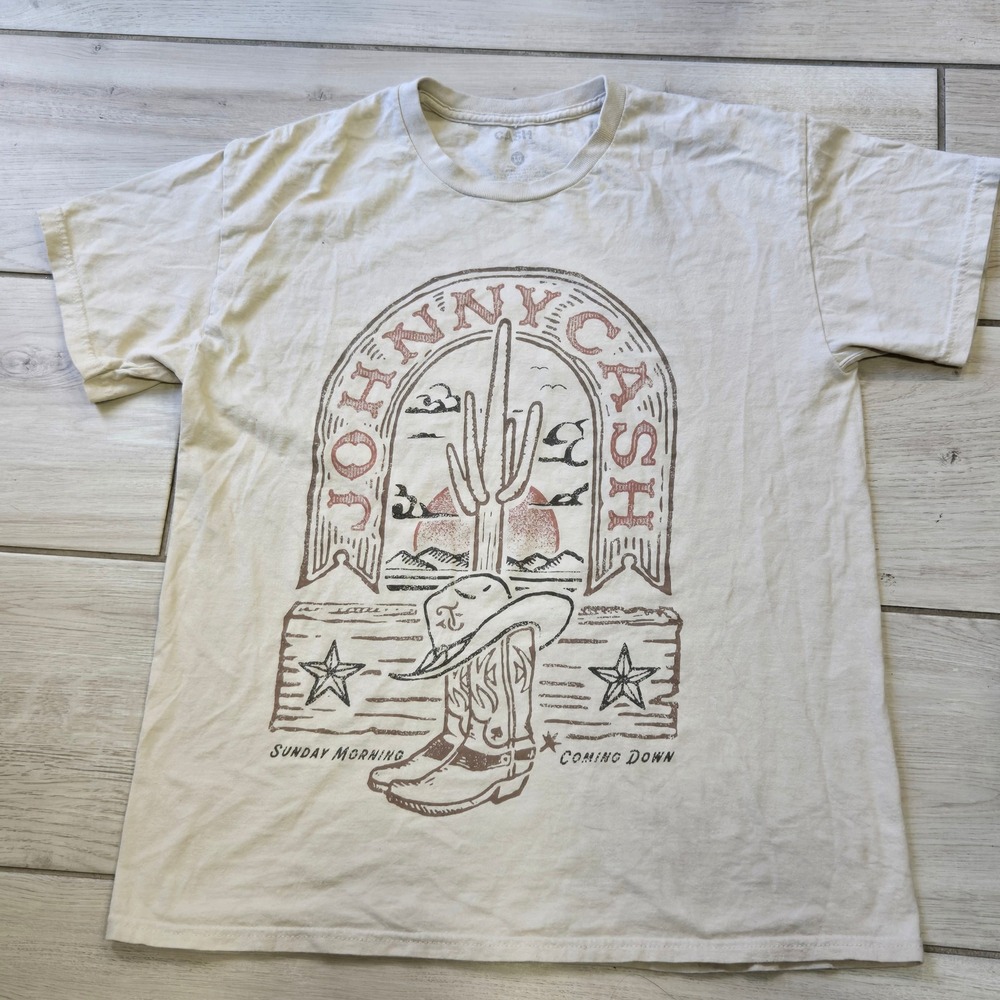 Johnny Cash Sunday Morning Coming Down Graphic T-Shirt Cream Mens Large